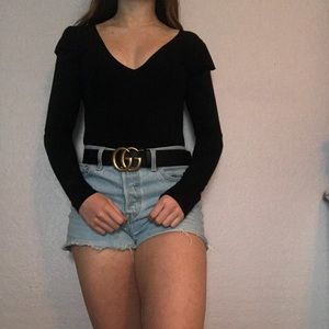 Black Out From Under Ruffled Shoulder Bodysuit